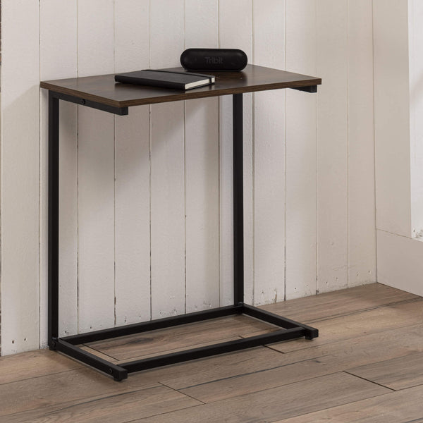 sconto Table Basse Polyvalente 59x35,5x66 cm en Métal et Mélamine Lineo Noir/Noyer