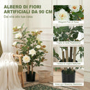 Pianta Finta di Rosa 40x33x90 cm con 17 Fiori 344 Foglie e Vaso Anti-UV Bianco      