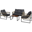 Set Salotto da Giardino Divano 2 Poltrone e Tavolino in Acciaio Poliestere e Rattan Grigio e Marrone