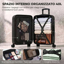 Valigia Rigida Piccola 40 L 56x36x24 cm Espandibile con 4 Ruote Girevoli e Angoli Protettivi in ABS Nero      