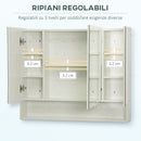 Armadietto a Specchio per Bagno con Ripiani Regolabili 3 Porte e Mensola 90x15x75 cm Bianco