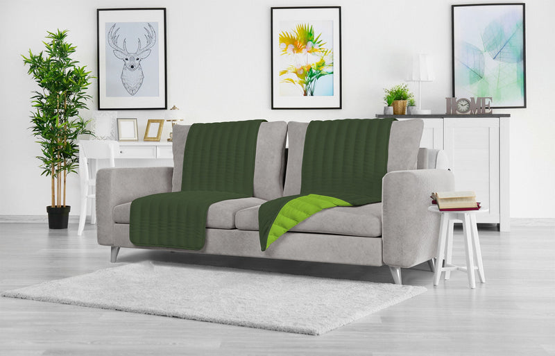 Copriseduta Divano Trapuntato in Microfibra Doubleface Verde Mela/Verde Scuro