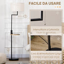 Lampada da Terra con Mensola Integrata in Bambù Paralume in Tessuto Effetto Lino Base in Acciaio Nero e Beige      
