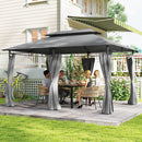 Gazebo da Giardino 3x4 m con Tende Rimovibili Doppio Tetto e Struttura in Metallo Grigio      