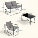 Set 4 Pezzi Salotto da Giardino con Divano 2 Posti e 2 Poltrone con Cuscini in Metallo e Texteline Grigio Chiaro      