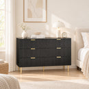 Cassettiera 6 Cassetti Moderna 120x40x76,5 cm con Maniglie Dorate in MDF e Truciolato Nero      