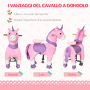 Cavallo a Dondolo per Bambini 70x32x87 cm con Ruote a Forma di Unicorno Rosa