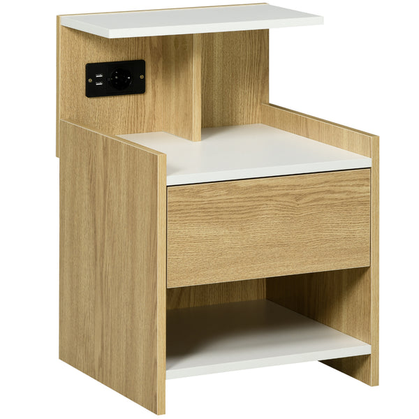 Table de Chevet Moderne 1 Tiroir 40x40x60 cm avec 2 Prises USB Couleur Bois online