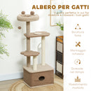 Albero Tiragraffi per Gatti 4 Livelli 48x40x133 cm con Casetta Ripiani e Cuccia Marrone 