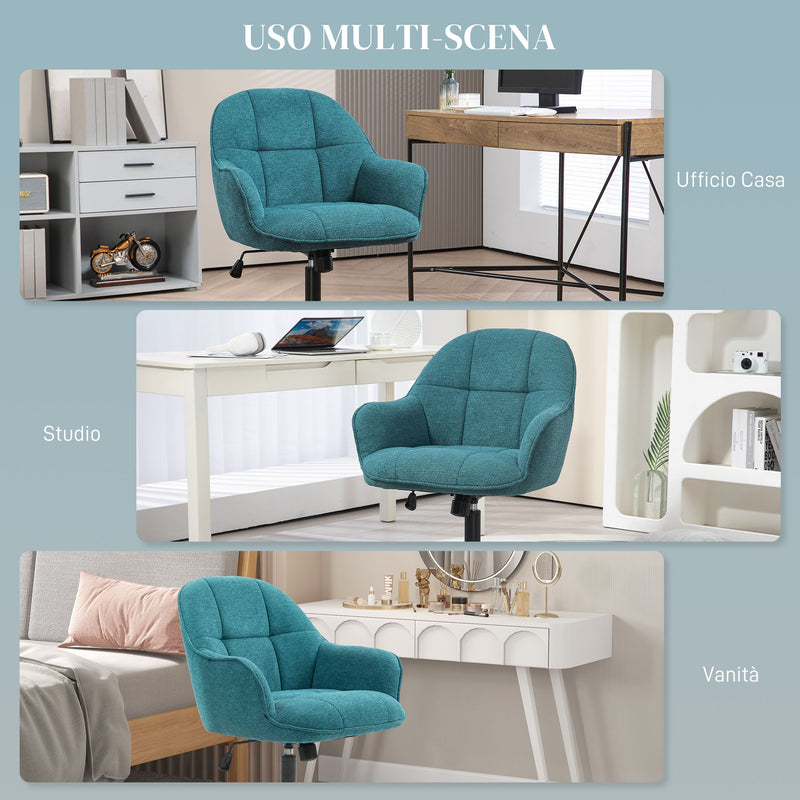 Sedia da Ufficio Girevole ad Altezza Regolabile 63x66x86-96 cm in Tessuto Effetto Lino e Acciaio Verde Scuro