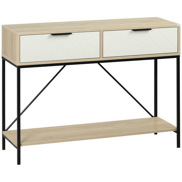 Console d'entrée avec 2 tiroirs et étagère inférieure 100x33,5x76,5 cm en aggloméré MDF et acier acquista