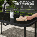 Set 5 Pezzi da Esterno 2 Divani 2 Poltrone e Tavolino con Piano in Vetro Nero   