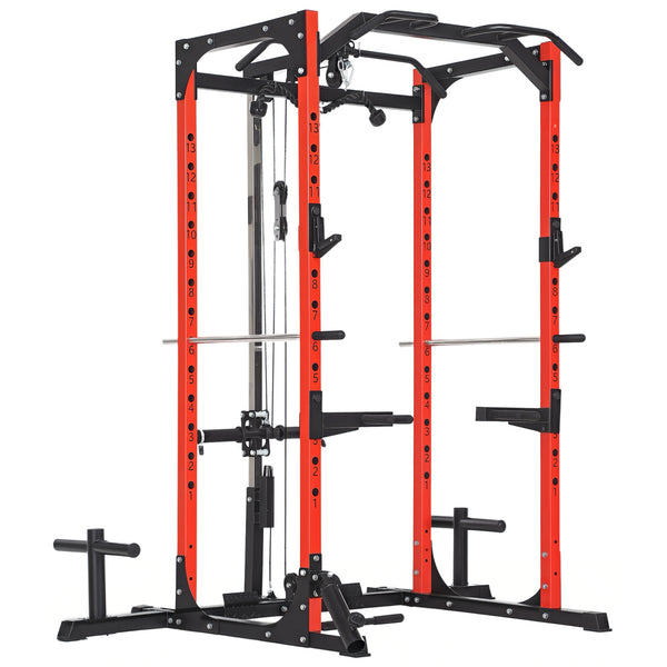 Stazione Fitness 191x153x205 cm Bilanciere Trazioni e Dip in Acciaio Rosso e Nero acquista