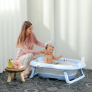 Vaschetta Bagnetto Pieghevole per Bambini 0-6 Anni 83x48x23,5 cm con Cuscino e 2 Ripiani Blu e Bianco