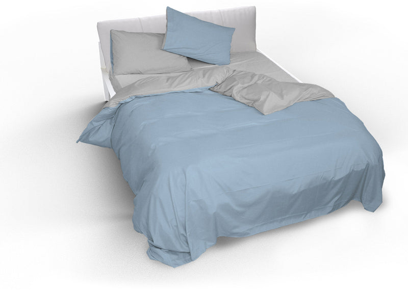 Copripiumino con Sacco e Federe Doubleface Azzurro\/Grigio Chiaro Varie Misure
