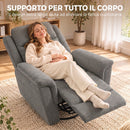 Poltrona Reclinabile Manuale 155° 99x97x102 cm con Poggiapiedi e Girevole 360° in Ciniglia Grigio Chiaro      