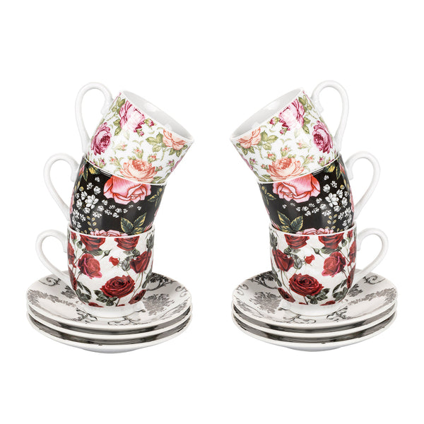 sconto Set 6 Tazzine da Caffè con Piattino Ø5,5x6 cm in Porcellana VdE Tivoli 1996 Rose Baroque