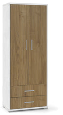 Armadio 2 Ante 2 Cassetti 71x182x41 cm Ossido Bianco/Noce Stelvio