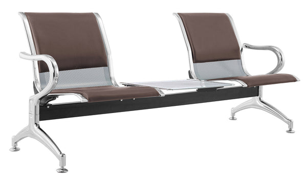 online Banc de bureau pour salle d'attente 2 places avec coussin et table basse en acier et simili cuir argenté/marron foncé