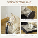 Tiragraffi per Gatti in Truciolato 44x24x16 cm con Gioco di Piume in Truciolato Peluche e Sisal Grigio