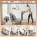 Poltrona Letto 75x88x78 cm con Schienale Regolabile e Cuscino in Tessuto Effetto Lino Grigio Chiaro      