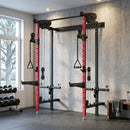 Power Cage Stazione Fitness Pieghevole 184x123x209 cm Rack con Barra Trazioni e Sistema Puleggia Cavi in Acciaio Q195 Rosso