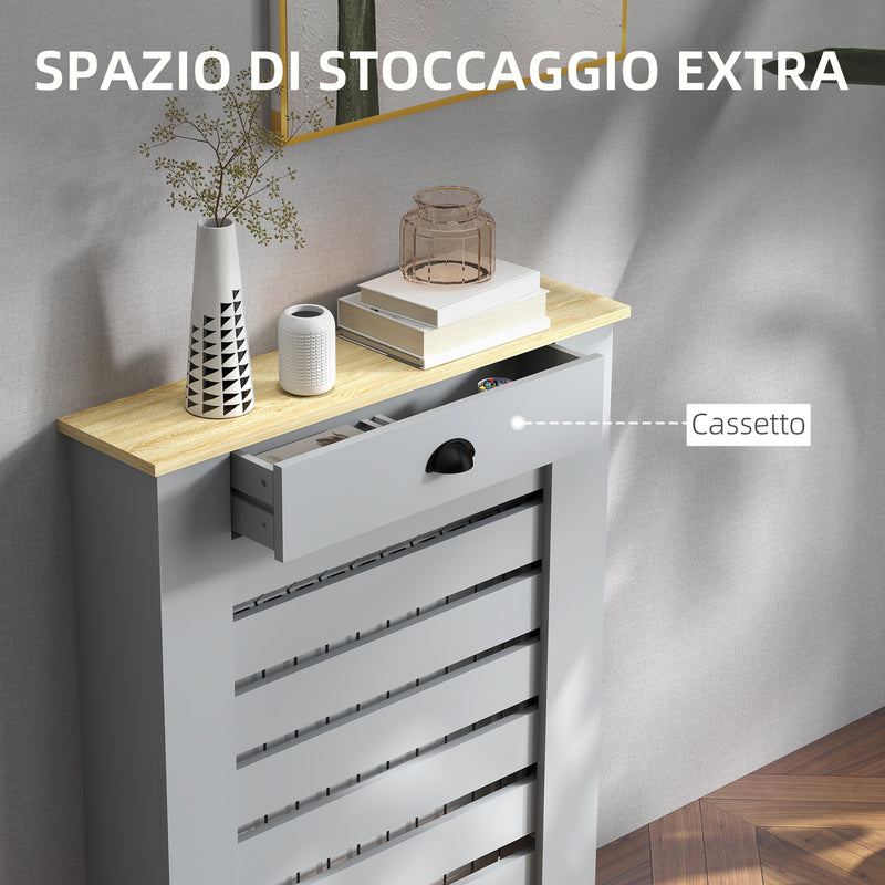 Copritermosifone a Doghe 78x19x95.5 cm Copricalorifero a Griglia con Cassetto in MDF Grigio      