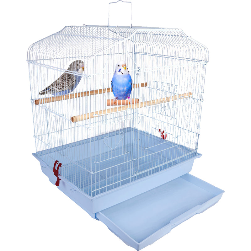 Gabbia Voliera per Uccelli 46,5x35,5x65,5 cm con 2 Mangiatoie in Ferro e Plastica Bianco  