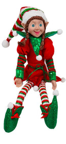 Pupazzo Elfo Natalizio H45 cm Seduto in Tessuto Rosso
