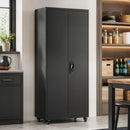 Armadio Portautensili 80x40x180 cm con Serratura Ruote Rimovibili e Ripiani Regolabili in Acciaio Nero      
