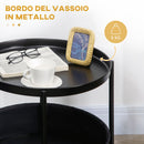 Tavolino da Caffè Ø46x48 cm in Acciaio con Cestino in Tessuto Nero