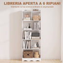 Libreria Moderna a 6 Ripiani 60x23,6x170 cm con Divisori in Pannello Truciolare Bianco      