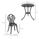Set Tavolino e 2 Sedie da Giardino in Alluminio Nero