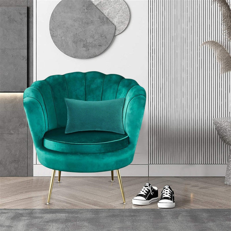 Poltrona a Conchiglia 78x73x78 cm in Velluto Vintage Piedi Oro Sofia Verde