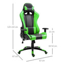 Sedia da Gaming Girevole Reclinabile in Similpelle Nero e Verde 