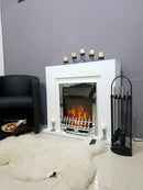 Camino Elettrico da Pavimento 85x95x30 cm Effetto Fiamma 2000W Arthur & Galileo Silver Bianco