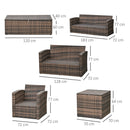 Set Salotto da Giardino 2 Divani 2 Poltrone Tavolino e Contenitore in Rattan Marrone e Arancione