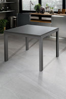 Tavolo Allungabile 90/163,5x90x76 cm in Metallo con Top in Vetro Grigio