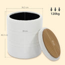 Pouf Contenitore Rotondo 33 L Ø36,5x46,5 cm con Coperchio Capacità 120 kg in Tessuto Sherpa Bianco      
