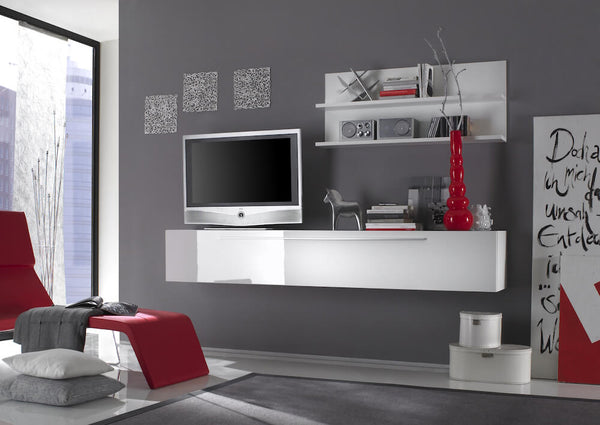 Meuble de salon mural équipé meuble TV et double étagère 210x36x200cm TFT Primo blanc brillant acquista