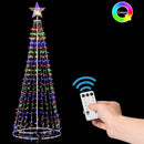 Albero di Natale Luminoso Ø80x220 cm 592 LED RGB con 8 Giochi di Luce da Esterno in Metallo Multicolore      
