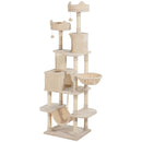 Albero per Gatti 60x50x206A cm con 4 Pali Graffiatoi Cesti Amache per 1-3 Gatti 6 kg in Peluche e Sisal Beige      