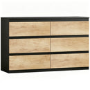 Cassettiera 6 Cassetti 120x39x75 cm per Camera da Letto in Legno Nero e Rovere      