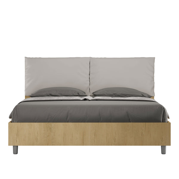 sconto Letto Matrimoniale con Alzata Comoda Struttura Quercia con Cuscini in Similpelle Antea Tortora Varie Misure