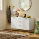 Mobile Credenza 3 Cassetti 2 Ante 120x40x76 cm in MDF e Metallo Bianco