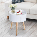 Tavolino da Salotto Moderno con Cassetto in Legno Bianco Ø38x45 cm 
