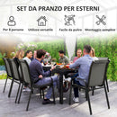 Set da Giardino con Tavolo Rettangolare in Vetro e 8 Sedie Impilabili con Braccioli Grigio Chiaro    