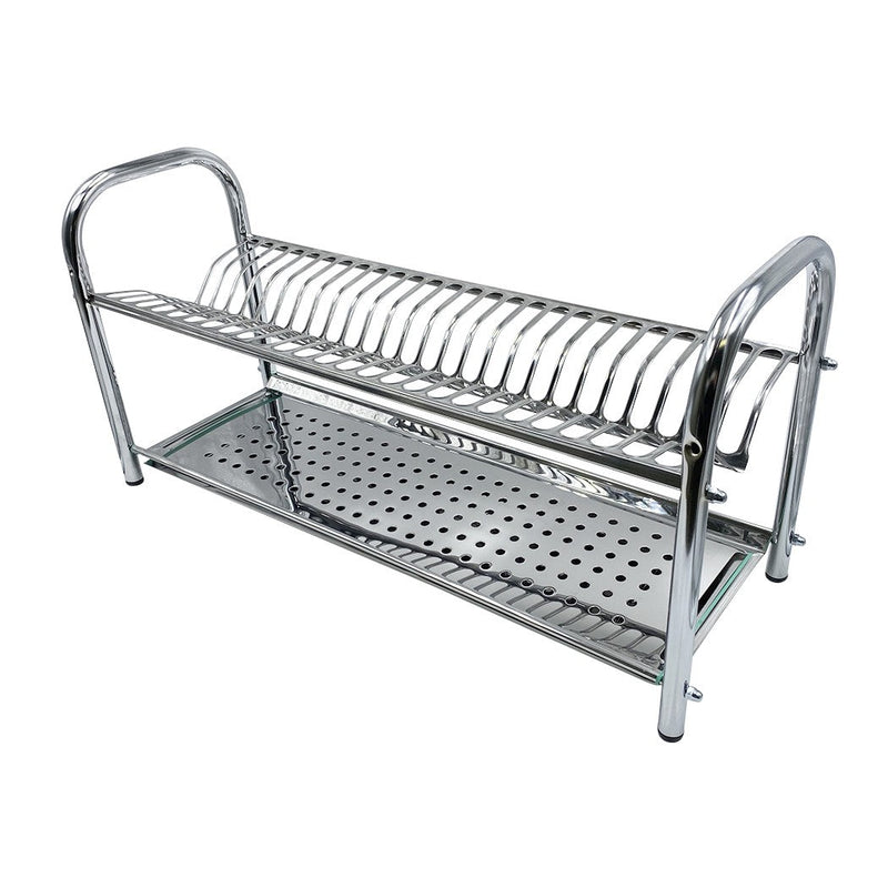 Scolapiatti Fisso da Appoggio 70 cm in Acciaio Inox con Vaschetta Raccogli Gocce