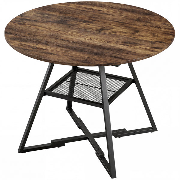 sconto Tavolo da Pranzo 4 Posti Ø100x76 cm Stile Industriale con Ripiano in Metallo Marrone Rustico