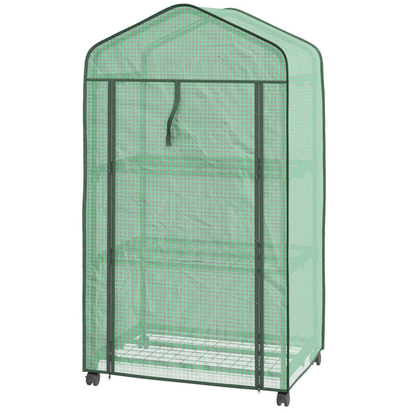prezzo Mini Serra da Giardino con Copertura in PE 69x49x130cm 3 Ripiani e Ruote Verde